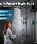 Heavy Duty Hot Water Recirculating Pump With Gutsy 130 Watt Motor And One Inch FNPT Flange Kit For No Sweat Setup Plus Smooth Dial Adjustment For Straight From Tap Instant Hot Water in a modern bathroom shower