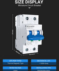 Front view of DC Small But Mighty Miniature Circuit Breaker 1000V Non Polarity 2 Pole 32A MCB With DIN Rail Mount for solar power systems.