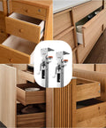 Two Pack Drawer Front Installation Clamps With Quick Install Clips next to wooden drawers and cabinets, 21-50mm adjustable