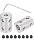 Top Shelf Steel Shaft Coupler Kit For 3D Makers And Hobby Motors, Hella Durable 4mm To 7mm Rigid Connector With Hex Key, showing metal couplers and bolts.