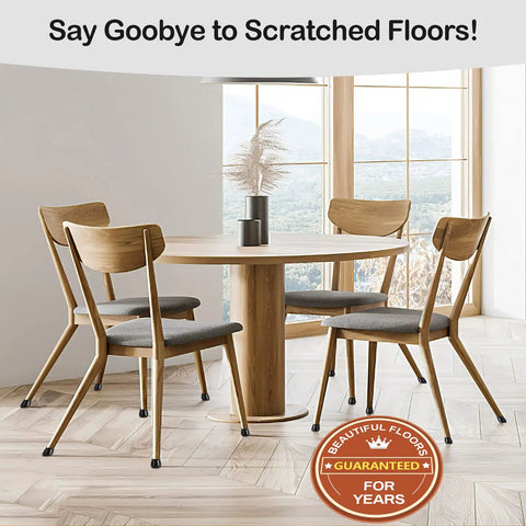 Dining room set with wood chairs equipped with 32 Pcs Chair Leg Protectors For Hardwood Floors Silicone With Felt Bottoms