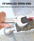 Beefy 24 Millimeter Metric Combination Wrench Built For Pros With 12 Point Box End And 15 Degree Offset in use on pipe