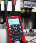 Pro Grade Digital Multimeter With True RMS, 22K Counts, 1000V AC DC Range, testing electrical connections in a panel