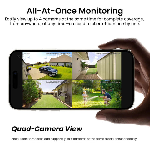Hand displaying multiple outdoor views on SolarCam Pro Add On Camera For System Expansion, Requires Base To Operate, Not Standalone.