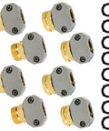 Garden Hose Repair Kit With Aluminum Fittings, 4 Male And 4 Female End Connectors, 8 Zinc Clamps, 8 Washers, top view