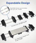 Adjustable Sink Bridge Whetstone Holder For Kitchen Sink Heavy Duty 304 Stainless Steel Base shown extended with measurements