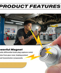 Mechanic using flashlight to inspect rear axle with focus on Rear Differential Drain Plug Kit With Two Washers Magnetic Drain Plug Replacement For OEM 90431 18057 Fits Toyota And Lexus Rear Axle Housing Differentials Includes 24 Millimeter Hex Head And M18 X 1.5 Threads.
