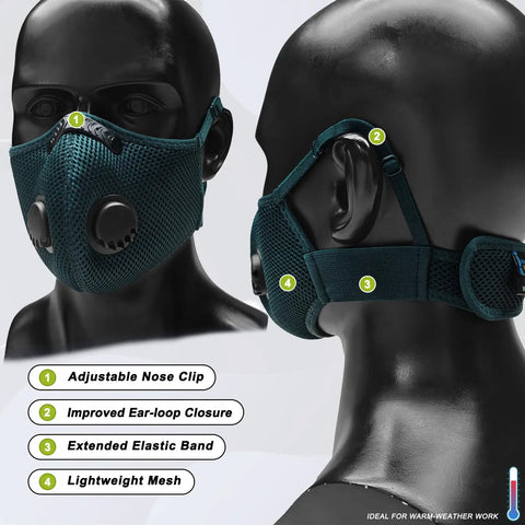 Pro Grade Dust Mask Reusable Respirator For Woodworking And Construction with 99.9% Carbon Filters, multicolor face protection.