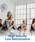 Commercial Grade Oscillating 16 Inch Wall Mount Fan With 17100 CFM Airflow For Workshops Gyms Stores Classrooms And Offices Beefy Heavy Duty Adjustable Oscillation Easy Mounting 9016 Model installed in a yoga class.