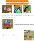 Installation steps for Rainbow Windsock Set Of 3 Hot Air Balloon Wind Spinners for outdoor garden decor showcasing assembly process.