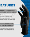 Heavy Duty Black Nitrile Work Gloves For Trades Pros Featuring Serious Textured Grip And Powder Free Latex Free Industrial Grade Protection Tough As Nails For Mechanics And Real Gritty Job Sites Daily showing variable gauge design and flexibility.