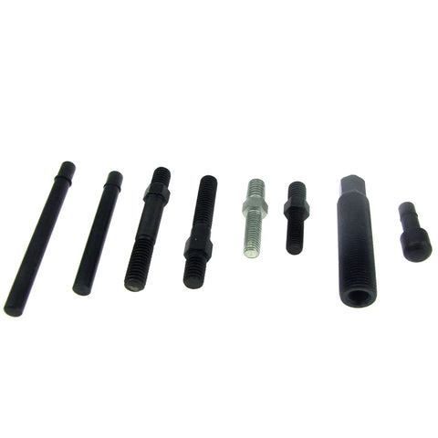 Heavy Duty Automotive Pulley Puller And Installer Kit Made From Durable Carbon Steel includes multiple bolts and adapters.