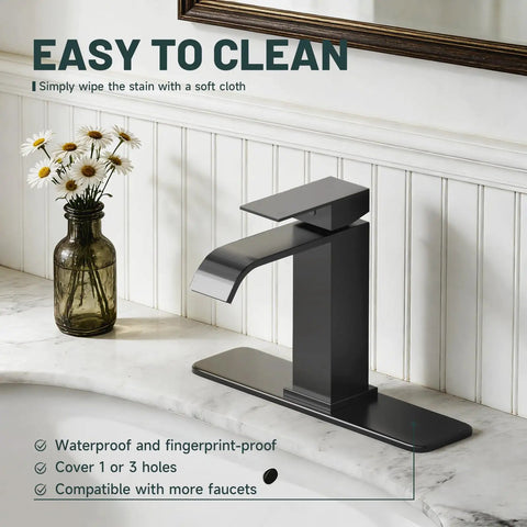 Matte Black Faucet Plate 10 Inch Long Rectangle Sink Hole Cover For 1 Or 3 Hole Faucets, Deck Plate Escutcheon Installed