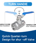 Front view of 3/4-inch full-port 304 stainless steel ball valve with blue handles, locking device, female NPT threads