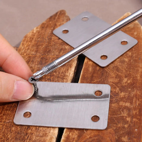 Heavy Duty Stainless Steel Corner Brackets Set Of Five Furniture Hardware With Mounting Screws Ultra Tough Shelf Support Connectors installation process with screw and bracket on wood.