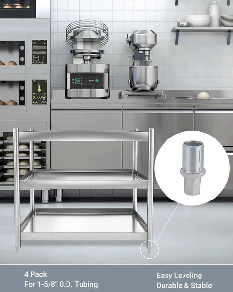 Adjustable Bullet Feet For 1-5/8 Inch Tubing Outer Diameter, stainless steel levelers on industrial kitchen table