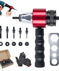 Turn Any Drill Into A Power Rivet Gun With This M3 To M8 Electric Rivet Nut Adapter Kit, including mandrels and accessory tools.