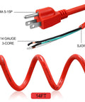 14 Feet 14 Gauge Heavy Duty Power Cord Replacement For Ridgid Pipe Threaders with NEMA 5-15P plug and SJOW design.