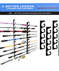 Beefy Heavy Duty Metal Fishing Rod Holder For Garage Wall Mount Rack with rods installed, steel core and TPU coating.