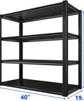 40 Inch Wide Garage Shelving Unit With Heavy Duty Steel Panels, 2000 Lb Capacity, 57 Inch Tall Industrial Shelving For Basement, Shed Or Warehouse Storage, Durable 4 Rib Shelves, black 4-shelf front view