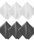 Six microfiber cleaning cloths, 6x7 inches, 3 white and 3 dark gray, reusable lint-free lens and screen cleaner