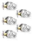 Five Pack Privacy Door Knobs With Clear Glass Handles In Satin Nickel Finish, Crystal Interior Door Hardware With Zinc Alloy Round Rosette