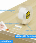 Clear Furniture Edge Protector Strips Ultra Soft Premium Polymer Corner Bumpers on a wooden surface with dimensions and cleaning info.