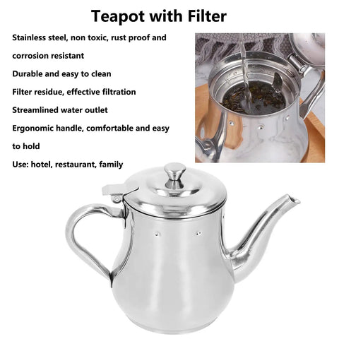 Slick Stainless Steel Teapot With Fine Mesh Strainer 500ML Capacity Stovetop Tea Kettle heavy duty build with ergonomic handle.