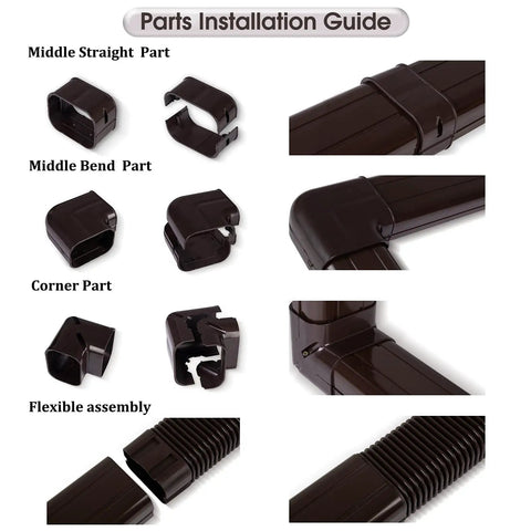 16.5 Foot Paintable PVC Mini Split Line Set Cover Kit assembly components and installation process
