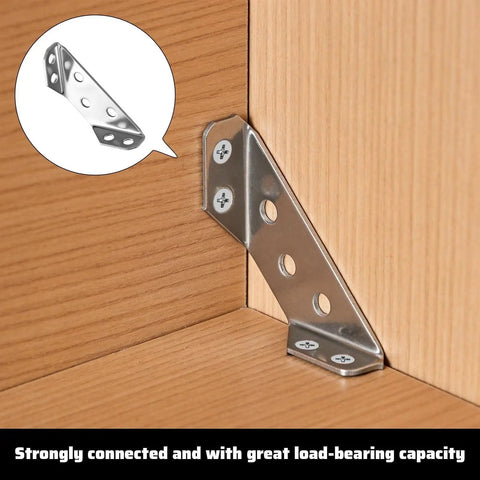 20 Pack Stainless Steel Corner Brackets With Screws L Shaped Angle Connectors for Wood Shelves easy install shown in use