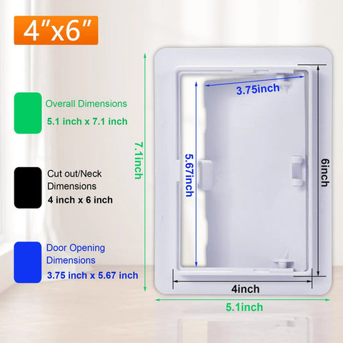 Plastic Access Panel For Drywall Ceiling 4 X 6 Inch Reinforced Plumbing Wall Access Doors Removable Hinged White with open door
