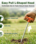 Heavy Duty 7 Inch Tent Stakes, 10 Pack Galvanized Steel Ground Anchors with orange easy pull L-shaped head in grass