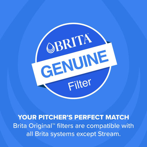 Brita Genuine Filter badge on blue background with BRITA logo and Genuine Filter text