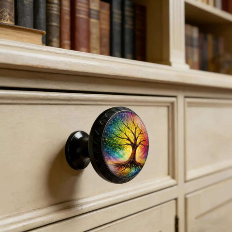 4 Pack Rainbow Tree Of Life Cabinet Knobs Acrylic Round Drawer Pulls for kitchen cabinets dressers cupboards and doors.
