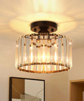 Semi Flush Mount Crystal Ceiling Light Fixture With Black Metal Cage, Farmhouse Chandelier Vibe in living space