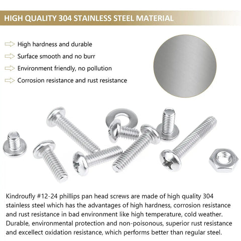 Ready To Roll 104 Piece Machine Screw Assortment Kit With Phillips Pan Head Bolts And Hex Nuts Washers In 304 Stainless Steel featuring #12-24 screws.