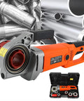 Heavy Duty Electric Pipe Threader Machine With 2300W All Copper Motor Includes Six Professional Die Heads For No Sweat Pipe Cutting Threading Built Tough For Contractors Needing Kickass Reliability On Every Jobsite, showcasing compact design and included tools.