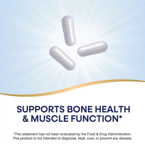 Calcium And Magnesium Mineral Complex For Strong Bones And Muscle Support, 750 Mg Per Three Capsule Serving, 250 Capsules on light background