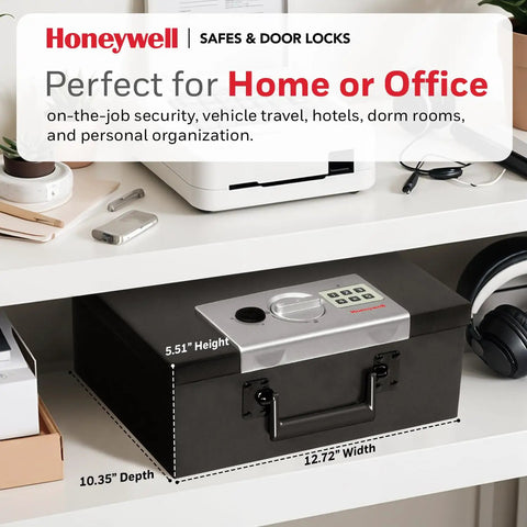 Compact Fireproof Safe Box With Digital Keypad Lock For Home Use, Stash Safe For Jewelry Cash And Important Documents, Built With Double Steel Walls, 0.26 Cu Ft Capacity, Black shown on shelf