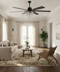 Bella Depot 65" Crystal Fandelier Low Profile Ceiling Fan with Light in stylish living room with natural light.