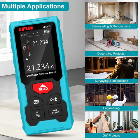 Dual Laser Distance Measuring Tool With Electronic Level And Pythagorean Function 393 Feet Total Range Dual Heads