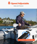 Man adjusting Electric Trolling Motor For Kayaks And Fishing Boats, 12V 55 Lbs Thrust, showing 8-speed control.