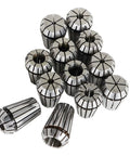 Heavy Duty ER16 Spring Collet Set 12 Pieces 1/32 To 3/8 Inch Carbon Steel Hardened for CNC Machines shown in close-up