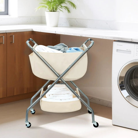 Collapsible Laundry Cart With Wheels 65L 17 Gal Rolling Hamper Clothes Basket On Wheels Space Saving Steel Frame Big Capacity