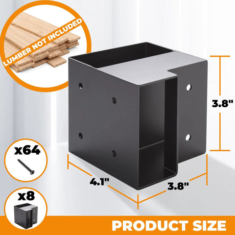 Beefy Heavy Duty Workbench Bracket Kit Eight Pack With 3 Way Right Angle Corner Braces showing bracket and screw count, lumber not included