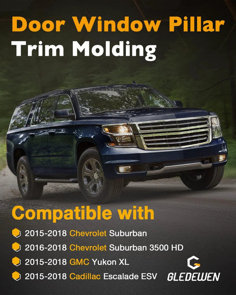 6‑piece pillar trim molding kit for 2015–2018 GMC Yukon XL/Suburban/Escalade ESV; LH and RH B/C‑pillar appliques