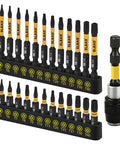 Tamper-Proof Torx Bit Set 25-Piece T5 Through T40 With Two Point Five Inch Magnetic Extension Bit Holder And Storage Box Ultra-Durable S2 Steel For Industrial-Grade Use And Long-Lasting Toughness, showing bits in holders and extension bit.