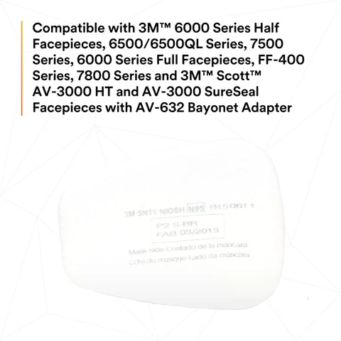 N95 Respirator Filter 5N11 Disposable For Non Oil Based Particulates NIOSH Approved in white with compatibility details