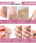 Nine drill bits for Badass Cordless Nail Drill Delivers 35000RPM Electric File for versatile manicure and pedicure use.