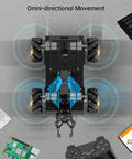 Robotic kit with Raspberry Pi 4B, four-wheeled omnidirectional chassis, blue frame